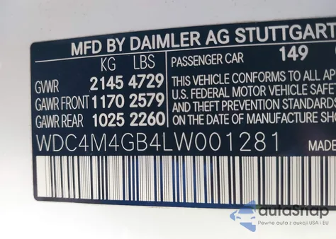 2020 Mercedes-Benz Glb 250 z USA, uszkodzony, nr VIN WDC4M4GB4LW001281